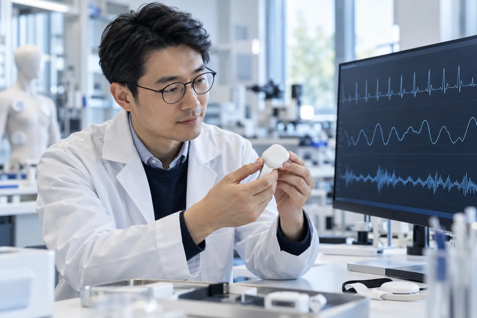 Medizintechnikentwickler bei der Arbeit mit physiologischen Signalen