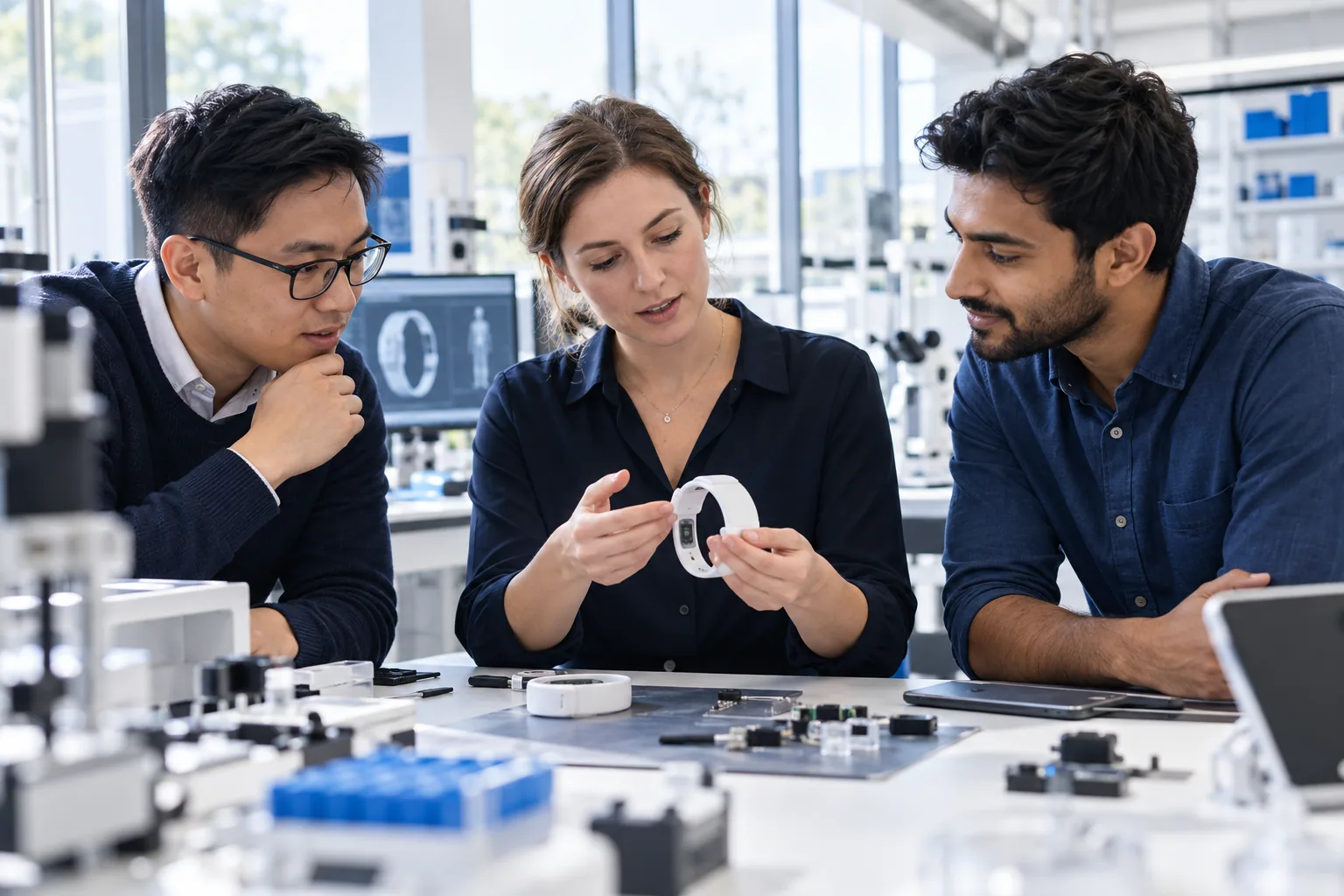 Medizintechnikteam bei der Zusammenarbeit im Labor